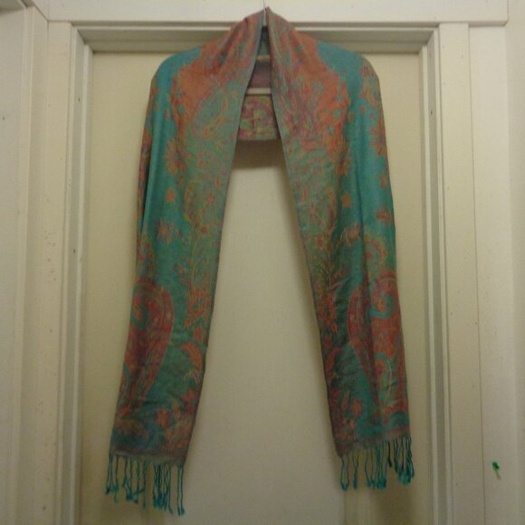 PRETTY PASMINA SILK MUTED COLOR TONES W FRINGE SCARF - Picture 1 of 4